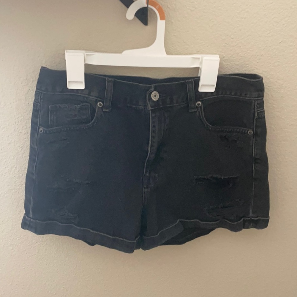 Grey black washed distressed shorts